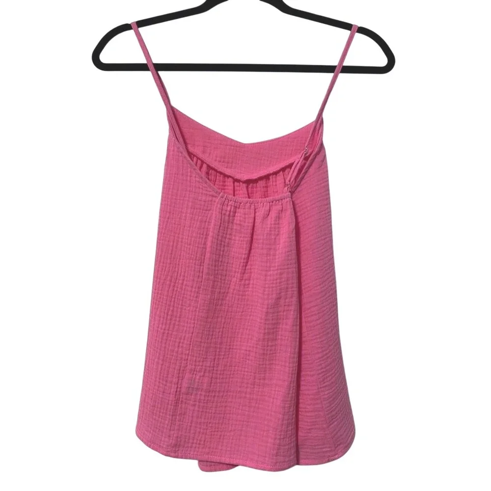 Pink Lily Cami Tank Pink Distressed‎ Gauze Cotton Boho Summer Women Medium